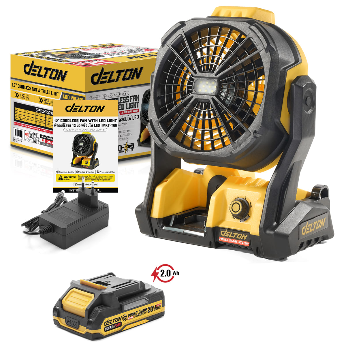 พัดลมไร้สาย 12 นิ้ว (พร้อมแบตเตอรี่) DELTON รุ่น MKT-T66  ULTRAFLEX 20V 2AH_1